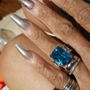 20.76CTTW MASSIVE Ocean Blue 💎 COCKTAIL RING STERLING SILVER CZ BELLA LUCE RING